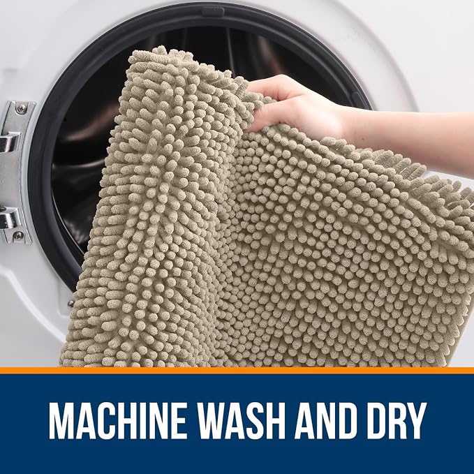 OLANLY Bathroom Runner Rugs 44x24, Soft Absorbent Chenille Bath Rugs, Rubber Backing Quick Dry, Machine Washable Long Bath Mats for Bathroom Floor, Tub and Shower, Home Decor Accessories, Warm Taupe