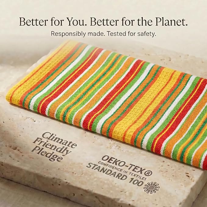 Urban Villa Kitchen Towels Waffle Stripes Dish Towels for Kitchen Mustard Color Set of 6 Kitchen Towels Highly Absorbent 100% Cotton Over Sized 20X30 in with Mitered Corners Kitchen Hand Tea Towels