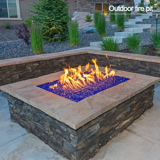 10 lbs Fire Pit Glass Diamonds,1/2 Inch Caribbean Blue Fire Glass | Reflective,Glass Diamonds For Natural or Propane Fire Pit, Landscaping Rock Stones,Tempered，Fireplace