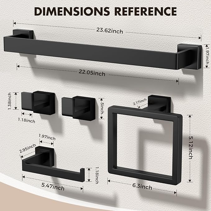 10-Pieces Matte Black Bathroom Accessories Set, Stainless Steel Bathroom Hardware Set, Towel Racks for Bathroom Wall Mounted 24 Inch Bath Towel Bar Set.