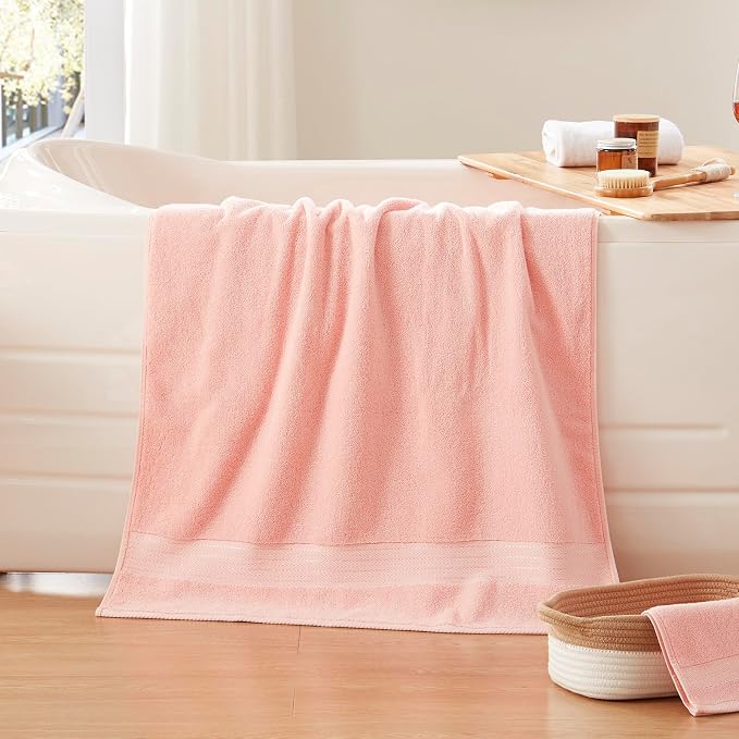 COZYART Luxury Bath Sheet, 35x70, Pink 100% Turkish Cotton 650 GSM | OEKO-Tex 100 Certified Zero Twist Ring Spun, Soft Absorbent Quick Dry, Plush Fluffy, Breathable Hotel Quality for Daily Use