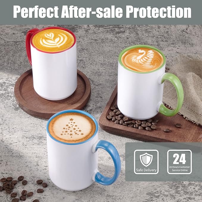 TANGLONG Sublimation Mugs 15 oz Set of 12 Sublimation Blank with Box Bulk Coffee Mugs Coffee Cups Tazas Para Sublimar 6 Assorted Colors