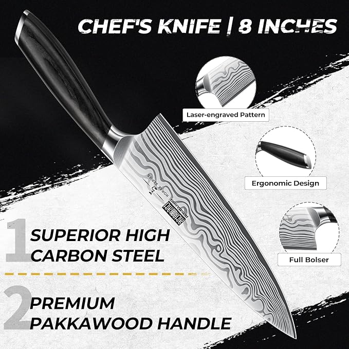 HOSHANHO 5 Pieces Knife Set, High Carbon Powder Steel Forged Chef Knife Set | Japanese Kitchen Knives Set with Ergonomic Pakkawood Handle, Ultra Sharp Kitchen Gadgets with Gift Box for Men and Women