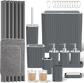 Bathroom Accessory Set - Bathroom Set, 27PC Bathroom Accessories Set, Grey Bathroom Sets with Shower Curtain and Rugs, Mini Trash Can, Toilet Brush, Trash Can & Soap Dispenser