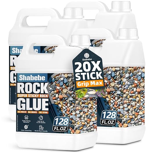 Rock Glue for Landscaping – 4 Gallon (Make 8 Gallons) Mulch Binder with Grip Max, Max Coverage Gravel Glue for Rocks, Gravel & Pine Straw, Covers Up to 3X Area, Fast-Drying & Weather-Resistant