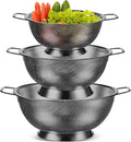Bokon 3 Pcs Stainless Steel Colander Set Colander Bowl and Sieves 1/3/5 Quart Metal Mesh Strainer Net Basket with Handles Food Spaghetti Strainer for Kitchen Draining Pasta Rinsing(Black)