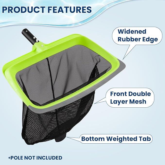 Sepetrel 3-Piece Pool Cleaning Kit (No Pole), 17.5" Aluminum Wall Brush, Leaf Skimmer Net with Rubber Edge and 90° Rotatable Scrub Brush for Above Ground Pools and Vinyl Liners