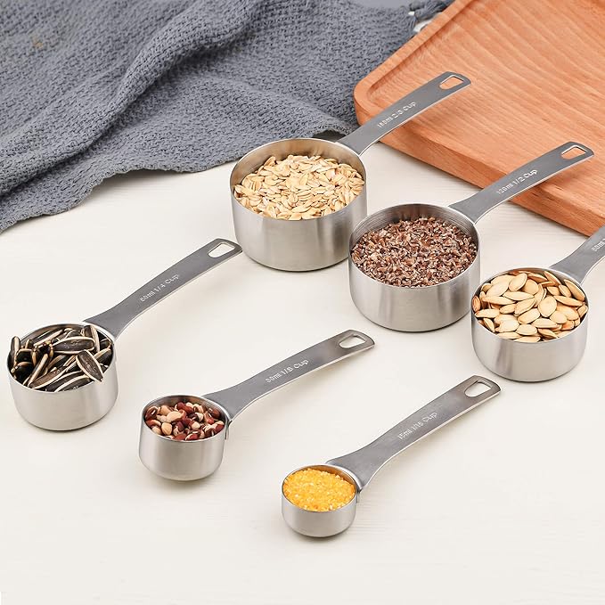Measuring Cups and Spoons Set, 8 Stainless Steel Measuring Cups and 9 Measuring Spoons and 1 Measurer Ingredient Leveler and 1Magnetic Conversion Chart and 2 Rings