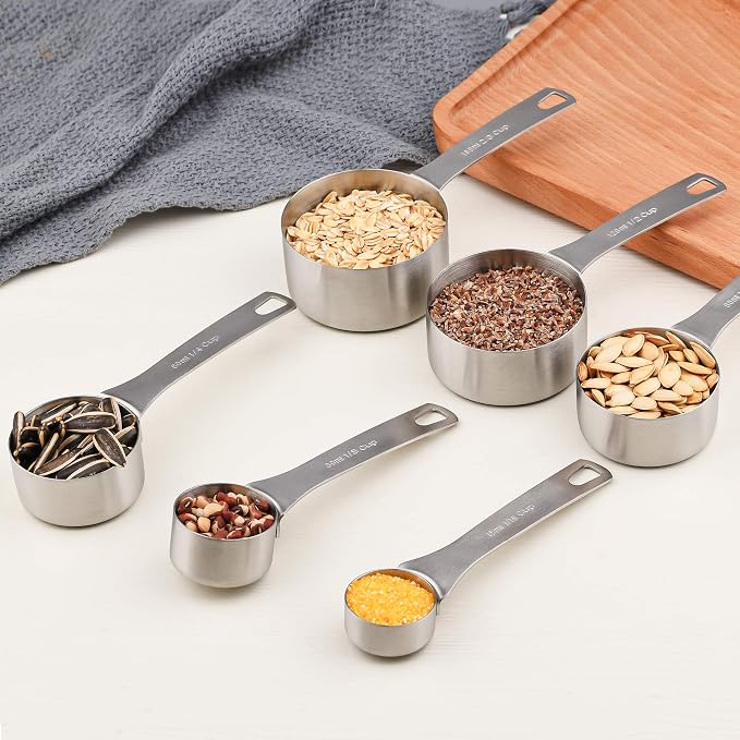 Stainless Steel Measuring Cups set of 8 measuring cups and 1 Magnetic Conversion Chart,1 Locking Ring,The Durable and Portable Kitchen Measuring Kit for Cooking and Baking