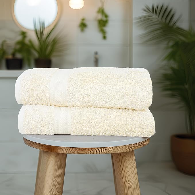 Large Bath Towels Set of 6 – 100% Cotton Terry – 24" x 50" – Quick Dry, Soft & Highly Absorbent – Ivory Towels for Bathroom, Gym, Spa, Pool & Daily Use