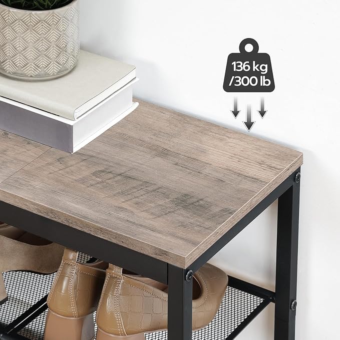 HOOBRO Shoe Bench, 3-Tier Shoe Rack, Industrial Shoe Organizer Storage Bench, 19.7 inches Entry Bench with Mesh Shelves, for Entryway, Living Room, Hallway, Easy Assembly, Greige BG50HX01