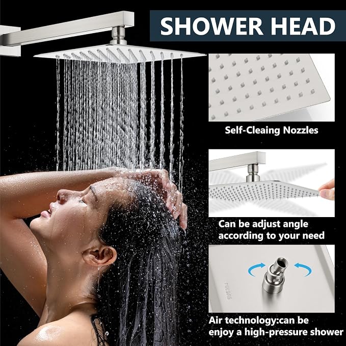 Aolemi Shower Faucet Set Rain Shower System with Handheld Spray Bathroom Shower Combo Rough-in Valve and Shower Trim Kit Included Brushed Nickel 16 Inch Wall Mount Shower Head