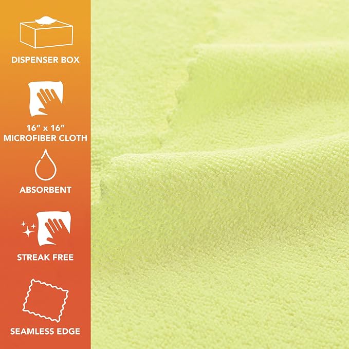 Arkwright Smart Rags Microfiber Cleaning Cloths, Pack of 50 in a Box, Lint Free 215 GSM Reusable Towels for Auto, Office and Household Cleaning, 16 x 16 in, Yellow