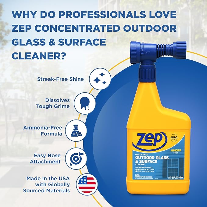 Zep Hose End Outdoor Glass and Surface Cleaner - 32 oz (Case of 6) - U49910 - Easy-To-Use, Attach and Spray for A Streak-Free Shine