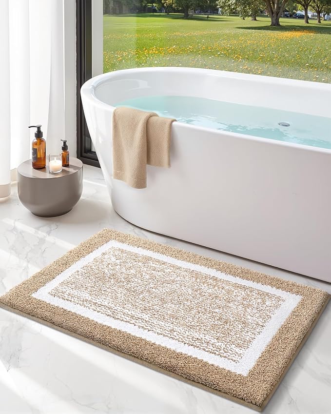Color&Geometry Simple and Stylish Large Bath Mats for Bathroom Non Slip, 20"x32" Khaki Bathroom Rugs, Absorbent, Soft, Washable, Microfiber Shower Mat