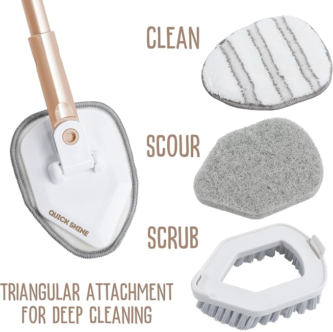 Quick Shine Ultimate Gold Clean + Polish Mop Kit, 9 Pc Set w/Interchangeable Attachments | 2-in-1 Pro Cleaning System w/ Microfiber Pads for All Floor Types | No Batteries Needed