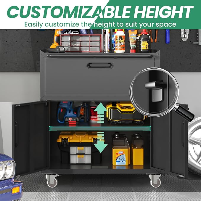 8-Piece Heavy Duty Steel Garage Cabinet System | All-in-One Modular Garage Cabinet Set for Ultimate Workshop Organization | Easy Assembly Garage Storage Cabinets & Tool Bench (Black)