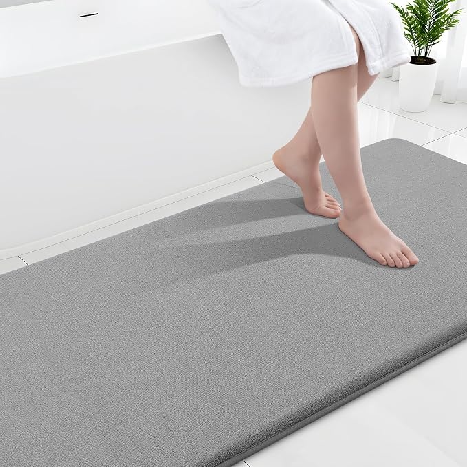 Smiry Memory Foam Bath Mat 59x24, Extra Soft and Absorbent Bathroom Mats, Non Slip Washable Carpet for Floor, Shower and Tub, Grey