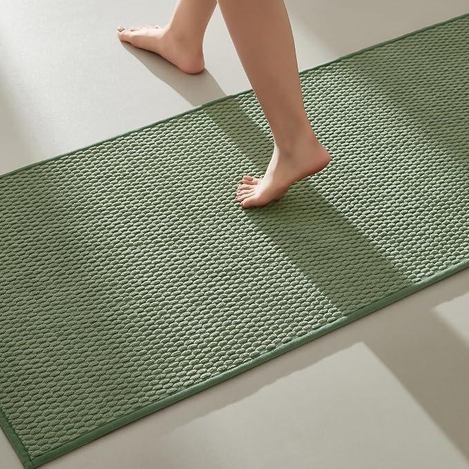 TYUU Bathroom Runner Rugs, Long Bath Mat Runner Washable Thin Quick Dry Low Pile Bathroom Runner Rugs Non Slip, Sage Green 16"x60"