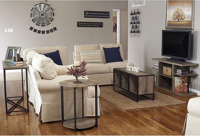 Household Essentials Ashwood Grain Console Table with Black Iron Base