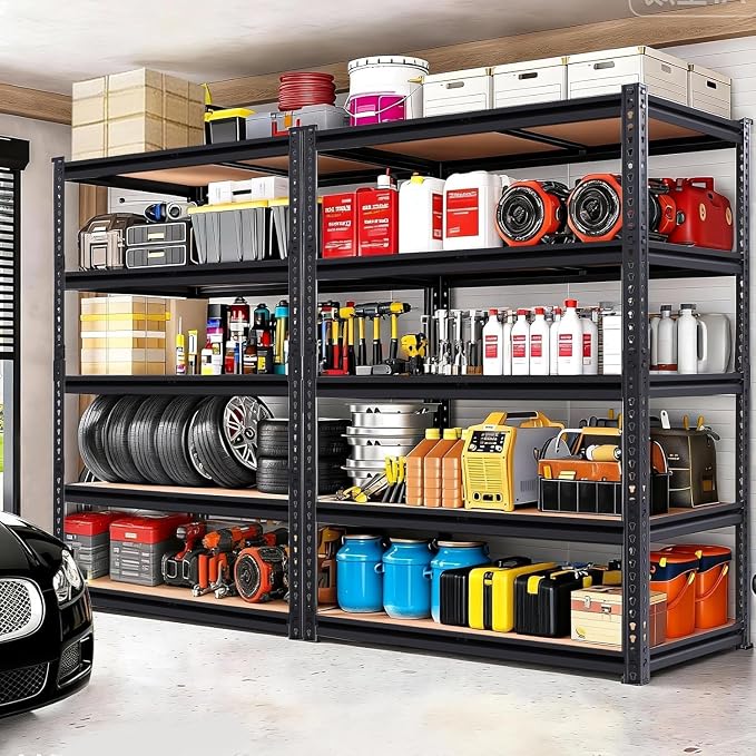 Heavy Duty Garage Shelving,5-Tier Garage Storage Shelves,2400LBS Storage Shelves Heavy Duty,Adjustable 5 Tier Shelving Unit,Heavy Duty Shelving for Garage Storage Warehouse,28''×12''×60''