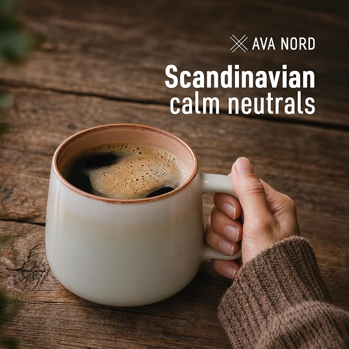Ava Nord Large Stoneware Ceramic Coffee Mugs Set of 2 | 20 oz | Sage Ash | Lead-Free, Non-Toxic, Freezer - Microwave & Dishwasher Safe, Comfortable Handle, Aesthetic Nordic Design for Tea, Cocoa