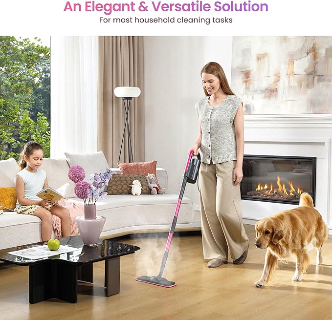 Schenley 19-in-1 Steam Mop Dual-Rod Design with Detachable Handheld Steamer for Walls, Grouts, Hard Floors, Tiles, includes Multi-purpose Accessories, Washable Microfiber Pads and Disposable Pads