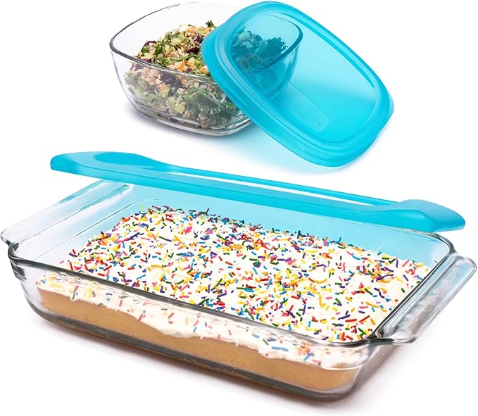Libbey Baker’s Premium 4 Piece Glass Baking Dish Set, Multipurpose, Space Saving Casserole Dish with Lid Set, Baking Glassware for Potlucks, Leftovers