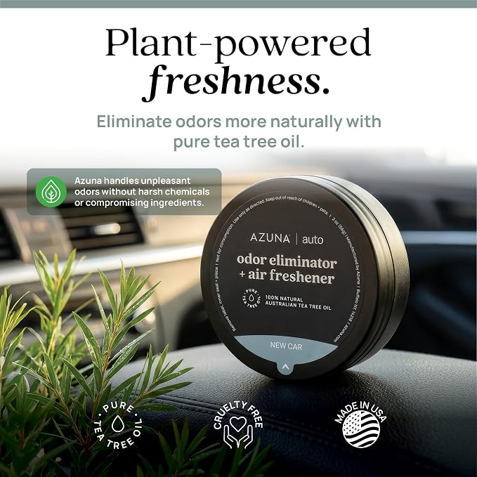 Azuna Car Air Freshener & Auto Odor Eliminator Pods Trio | New Car Scent | Plant Powered by 100% Australian Tea Tree Oil | Long Lasting and No harsh chemicals | Made in USA | 3 Pack of 2oz Pods