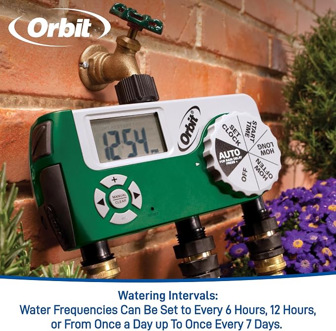 Orbit Programmable Digital Hose Watering Timer - 3 Outlet - Battery Powered - with LCD Screen - Built-in Rain Delay - Water-Resistant - 56082 (Pack of 4)