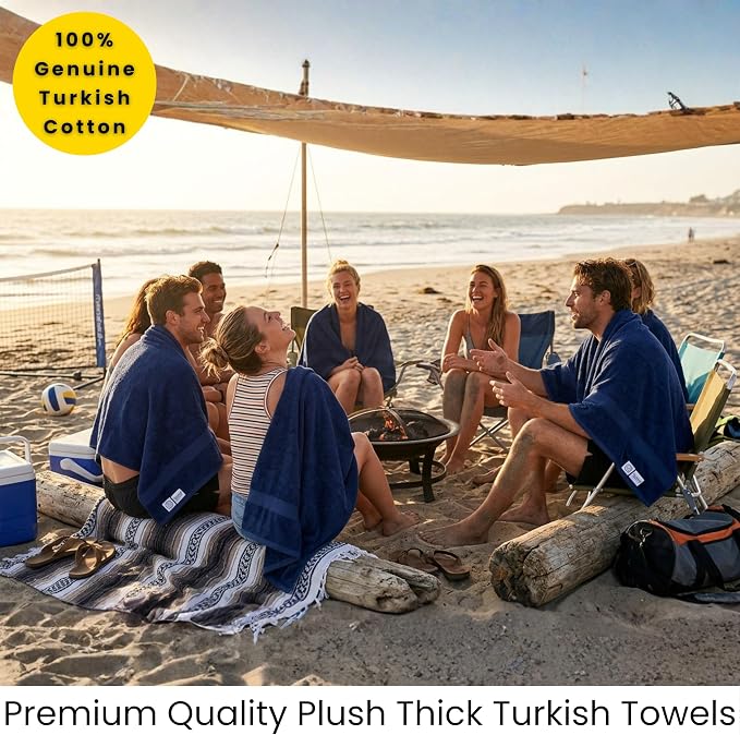 SALBAKOS 2-Piece 100% Turkish Cotton Bath Towels, Extra Large 35x70, Navy | Oversized Bath Sheet Towel for Bathroom & Beach, Thick, Super Soft, Highly Absorbent, Premium Hotel Quality, Made in Turkey