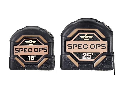 Spec Ops Tools Tape Measure for Measuring & Layout, 1 1/8" Double-Sided Blade and Military-Grade Composite Case, 16 Foot + 25 Foot (Retail)