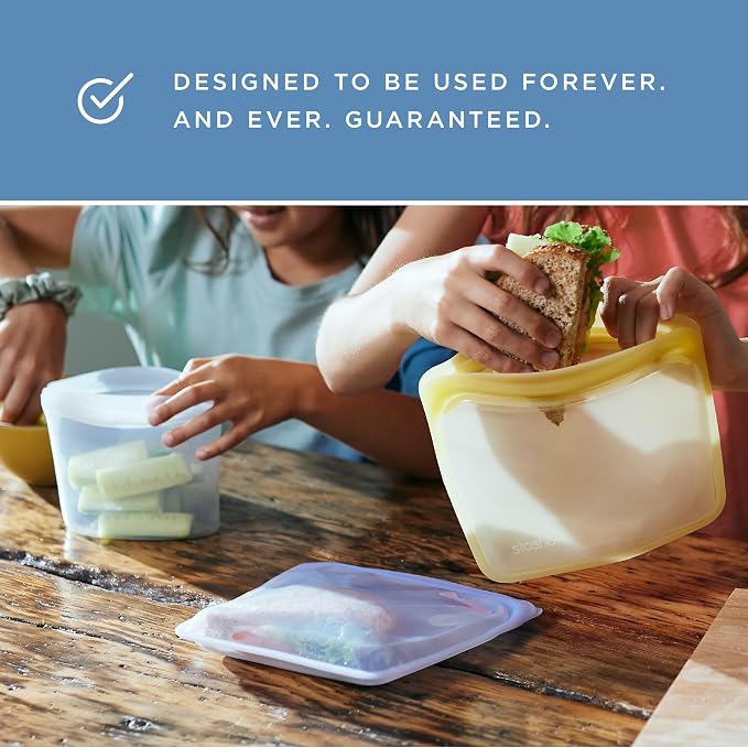 Stasher Silicone Reusable Food Storage Bags, 4-Pack, Reusable Freezer Bags, Microwave, Dishwasher, Oven Safe, Sous Vide, Premium Lunch Containers, Eco Friendly, Food-safe Silicone Snack Bag, Sea Spray | Food-Safe Silicone, BPA-Free, Leak-Free, Eco-Frie...