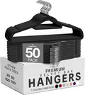 Utopia Home Premium Velvet Hangers 50 Pack - Non-Slip Clothes Hanger with Tie Bar - Black Hangers with 360 Degree Rotatable Hook - Heavy Duty Coat Hanger