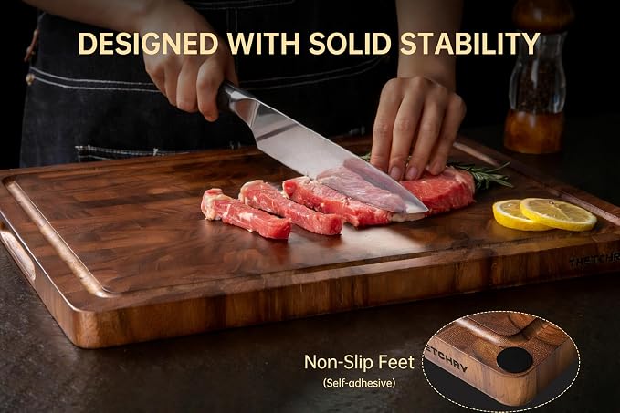 Walnut Cutting Boards for Kitchen, End Grain Wood Cutting Board | 17"×13"×1", Premium Walnut Wood, FSC Certified, Deep Juice Groove, Built-In Handles, Non-Slip Feet, Chopping Board, Gift Box