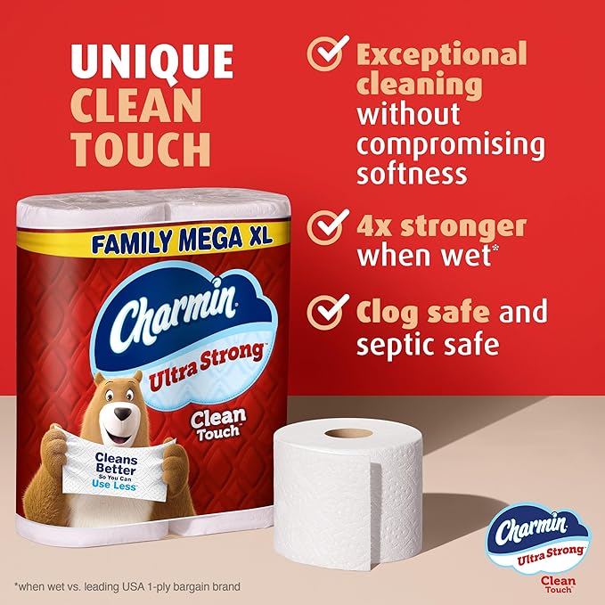 Charmin Ultra Strong Clean Touch Toilet Paper, 18 Family Mega XL Rolls = 126 Regular Rolls