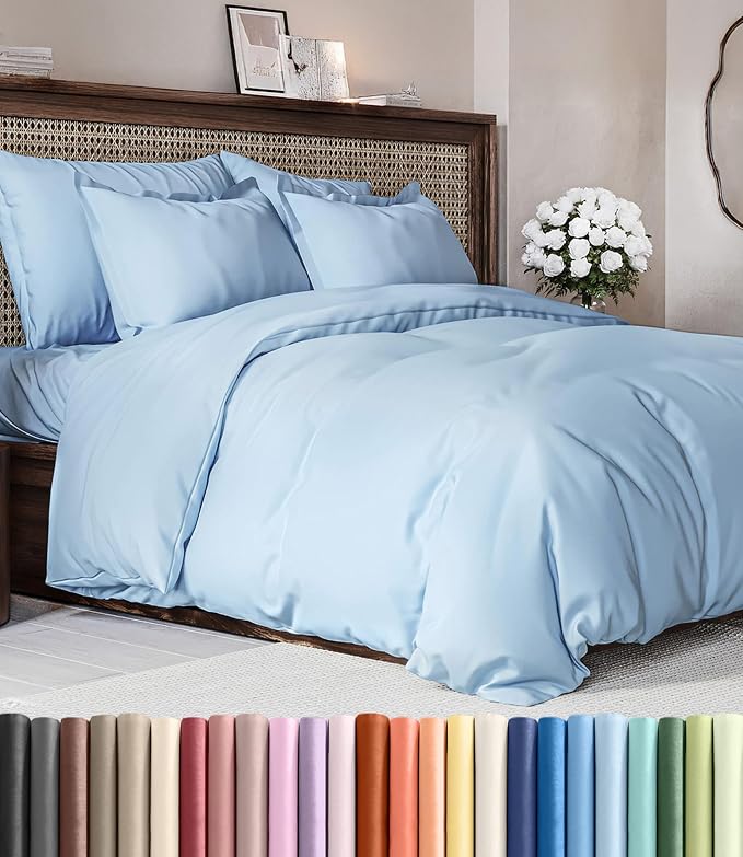 Duvet Cover Full Size Set - Extra Soft Full Duvet Cover 80" x 90" with 2 Pillow Shams for Women, Men, Kids & Teens - Hotel Luxury, Easy-Care w/ Zipper Closures & Ties - Comfy & Breathable (Sky Blue)