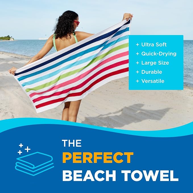 Kaufman - Soft Oversized Cabana Striped Beach Towels | 30" x 60" Thick Terry Cotton Towels (36 Pack)