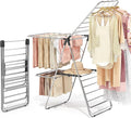 APEXCHASER Clothes Drying Rack with 4 Wings, Stainless Steel Drying Rack Clothing with Height-Adjustable, Foldable Gullwings Laundry Drying Rack, Indoor Outdoor Use, No Assembly, Black