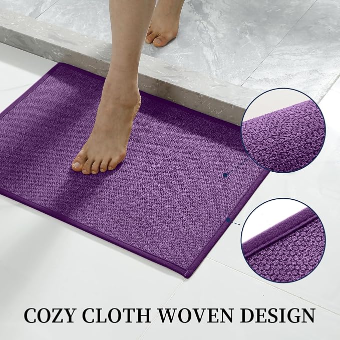 YIHOUSE Purple Bathroom Rugs Sets 5 Piece, Quick Dry Thin Bath Mat with Toilet Rug - Non Slip Absorbent Machine Washable - Bath Runner Rugs for Bathtub Sink Home Decor