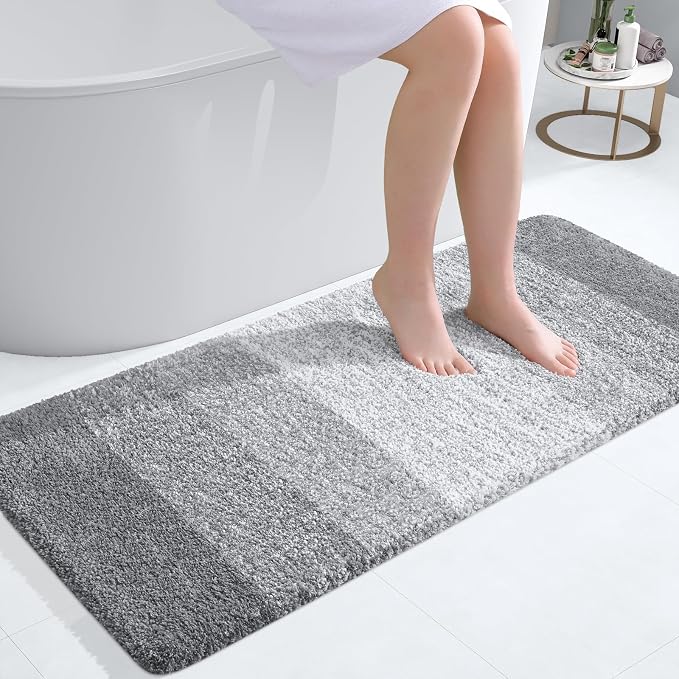 OLANLY Bathroom Runner Rugs Mat 40x20, Extra Soft Absorbent Microfiber Bath Rugs, Rubber Backing, Quick Dry, Washable Long Bath Mats for Bathroom, Tub and Shower, Home Decor Accessories, Light Grey