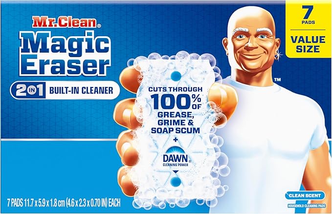 Mr. Clean Magic Eraser Foaming Sponge, All Purpose, Dawn Cleaning Power, Wall Cleaner, Sneaker Cleaner, Oven Cleaner, Kitchen, Bathroom, Shower Cleaning Supplies, Scrubber, Ultra Foamy, 7ct