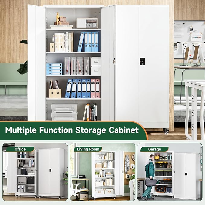 Metal Garage Storage Cabinets with Lock Door and Adjustable Shelves, Steel Tool Cabinets for Home,Office,Warehouse Organisieren (White, 75" H)