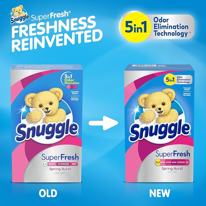 Snuggle Dryer Sheets, Spring Burst, 200 Count | Plus SuperFresh | Static Control | Odor Eliminating | Pack of 2