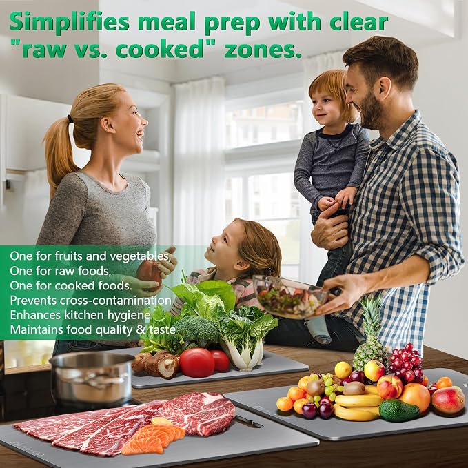 Titanium Cutting Board for Kitchen Set of 3,100% Pure Titanium Cutting Boards Double Sided Non-Toxic Hygiene Dishwasher-Safe Food Grade Metal Chopping Board for Meat,Fruit & Vegetables