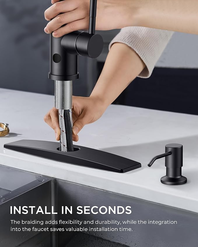 FORIOUS Black Touchless Kitchen Faucet with Soap Dispenser, Hands-Free, Smart Motion Sensor, Contemporary Bar Sink Faucet with Pull Down Sprayer for Farmhouse RV Camper