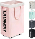 Goodpick Pink Laundry Basket with Wheels, Dorm Room Essentials for Girls, 75L Collapsible Laundry Basket, Laundry Hamper with Handle for College Dorm
