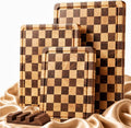Checkered Cutting Board Set, Walnut Wood Cutting Boards for Kitchen | 3PCS Wooden Chopping Board with Juice Groove & Handles, Upgraded Decorative Serving Tray for Meat Vegetables Fruits with Box