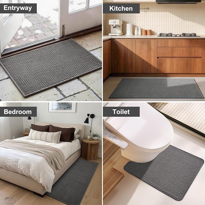Triohero Toilet Rug, Thin Toilet Rugs U Shaped Washable Non Slip Absorbent Quick Dry Low Pile Toilet Mat, Dark Grey 20"x24" U Shape