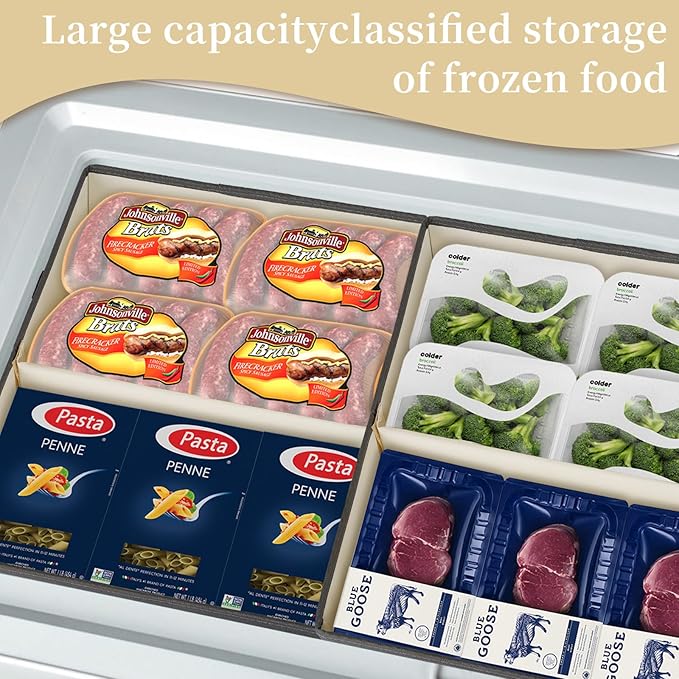 Flenpptly Freezer Organizer Bins, 2 Pack Freezer Storage Bins, Dark Grey | 15"x14"x9" Collapsible Deep Freezer Organizer Bins with Removable Dividers, Handles